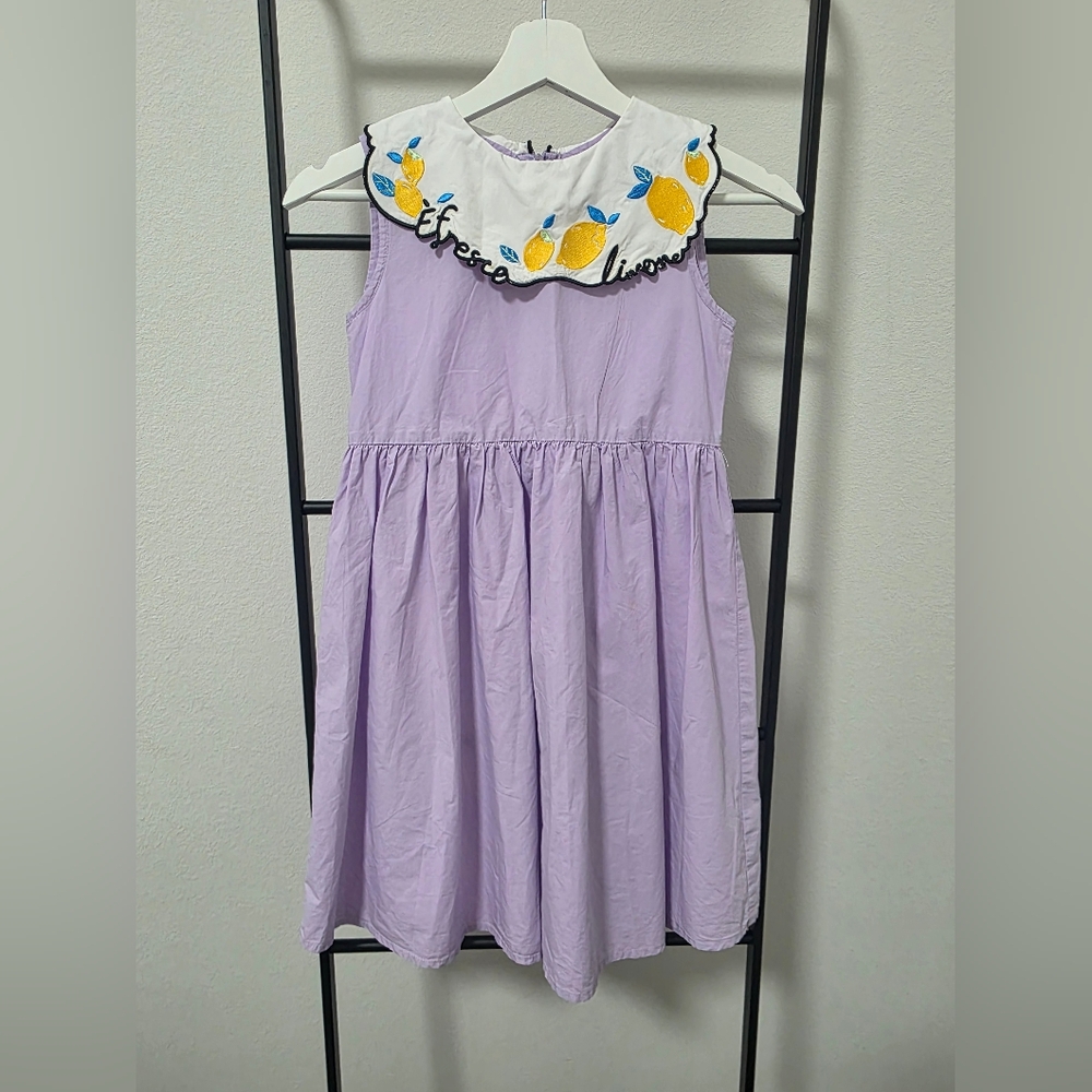 Charming Kids Dress with Lemon Embroidery